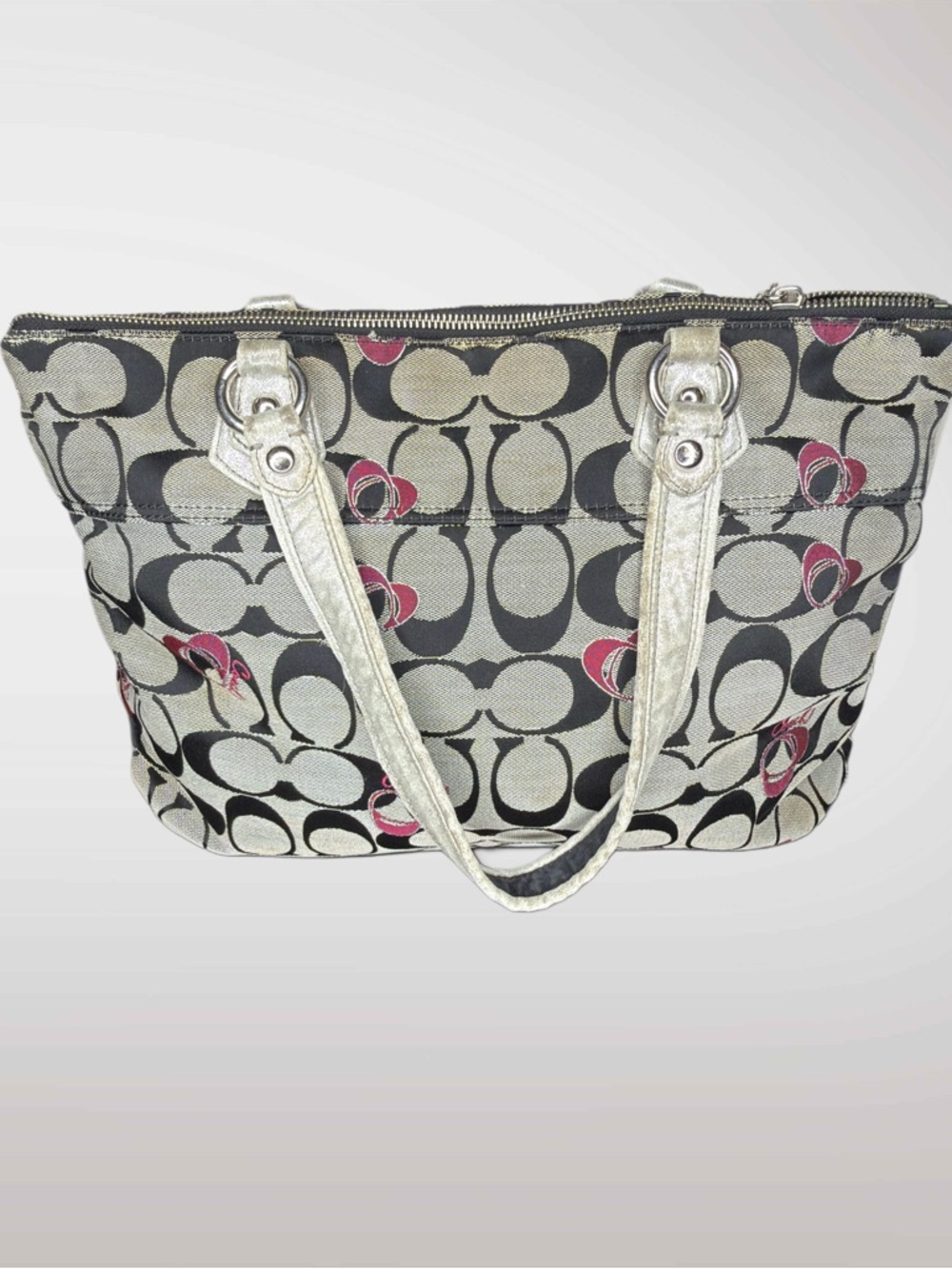 Coach Poppy Signature Tote with Red Patent Coach Wallet - Picture 3 of 12